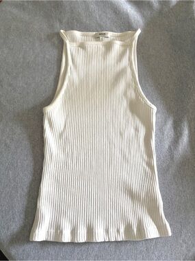 Agolde Ribbed White Tank Top - Sleeveless High Neck